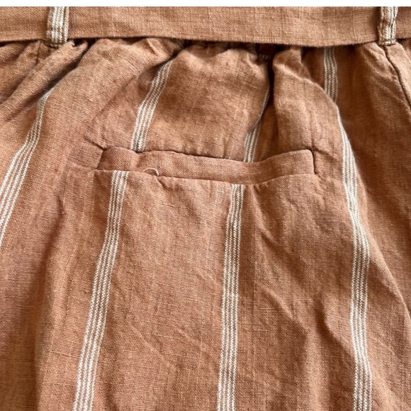 ANTHROPOLOGIE Cropped Wide Leg Linen Pant, Tie Front, Coral & White Stripe, M - Picture 11 of 11